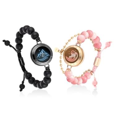 Imagem de TOTWOO Pulseiras de toque de longa distância para casais, iluminação inteligente e vibração para casais amorosos, pulseira de pedra de cura | Presentes de relacionamento de longa distância para