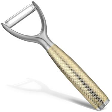Imagem de KULUNER Descascador de cozinha atualizado de luxo - cabo banhado a ouro iônico, lâmina ultra afiada de aço inoxidável 304, versátil para batatas, maçãs e vegetais (tipo Y)