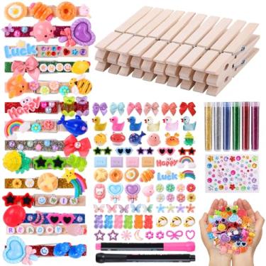 Imagem de JOICEE 80 Peças De Alfinetes Torcida, Clipes Espírito, Incluem Roupas Madeira Natural, 126 Animais Resina, Laços, Margaridas E Adesivos, Caneta, 300 Contas Pérolas Para Mochilas Líderes Fitas, Prese