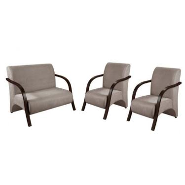 Imagem de Conjunto Poltronas Venus Braços em Madeira 1 Namoradeira 2 de um Lugar Suede