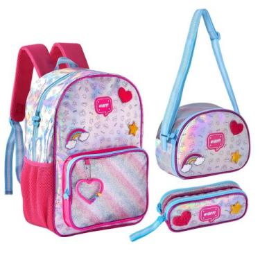 Imagem de Kit Mochila Lancheira Estojo Holográfica Escolar Clio Style, Holográfi