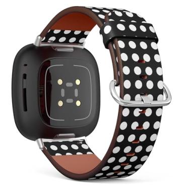 Imagem de Pulseira de relógio de couro de substituição compatível com Fitbit Sense/Sense 2/Versa 4/Versa 3, pulseira de relógio de couro de substituição (preto e branco com bolinhas)