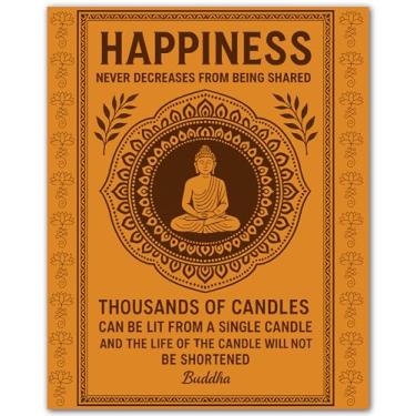 Imagem de ZUKIY Arte de parede Happiness Never Dimreases from Being Shared - Impressão de citação de Buda sem moldura 20 x 25 para sala de escritório em casa - Decoração de pôster zen budista para sala de estar