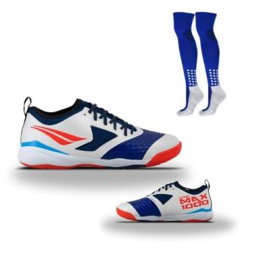 Imagem de Kit 01 Chuteira Futsal Penalty Max 1000 CBFS + 01 Meião Penalty Matis Treino 39-44 (Vermelho+Azul, BR, Adulto, Numérico, 38)