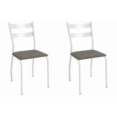 Imagem de Cadeira de Cozinha Bali 2C141BR Aço Kit 2 Un Branco/Linho Escuro - Kappesberg