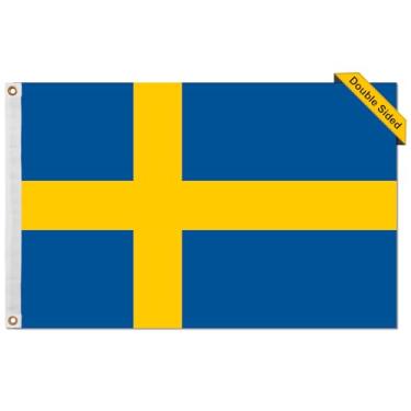 Imagem de Bandeira da Suécia, bandeira da Suécia 3x5, bandeira de nylon resistente da Suécia, bandeira da Suécia 3x5 ao ar livre, bandeira da Suécia dupla face feita nos EUA, bandeira da Suécia com ilhós de