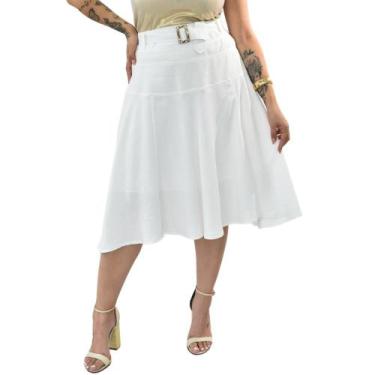 Imagem de Saia Evasê Midi Tecido De Viscose Plus Size 42 Ao 52 - Sutsen, Off whi