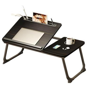 Imagem de Suporte de laptop ajustável para cama, mesa de colo, mesa portátil para laptop com copo e compartimento para cartão para tablet, com design defletor para evitar que itens caiam, adequado para estudar