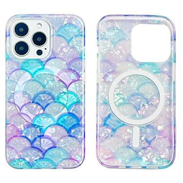 Imagem de Capa magnética para iPhone 13 Pro Max de 6,7 polegadas, compatível com carregamento MagSafe, TPU macio, capa protetora à prova de choque com protetor de tela (escamas de sereia de pérola)