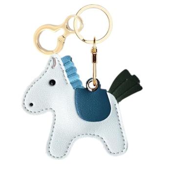 Imagem de Capa de couro compatível com AirTag, linda capa protetora com chaveiro, rastreador GPS antiarranhões para chaves, bolsa, animais de estimação, mochila (cavalo H)