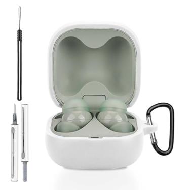 Imagem de Capa para Sony LinkBuds Fit, capa protetora completa de silicone para Sony LinkBuds Fit WF-LS910N, com chaveiro, cordão e kit de limpeza, LED frontal visível, branco