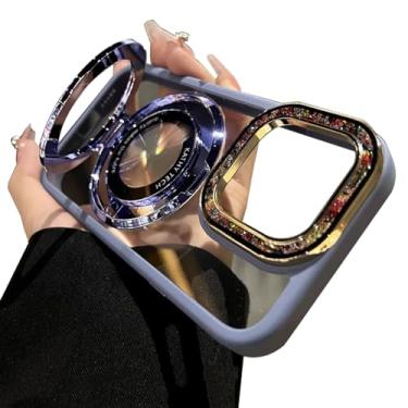 Imagem de Yesunktt Para iPhone 15 Pro Max contas de vidro coloridas, capa de telefone transparente com suporte magnético brilhante, adequada para Magsafe, leve luxo e simplicidade, azul