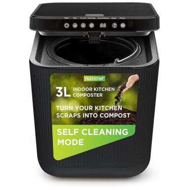 Imagem de Composteira Elétrica de Cozinha 3L para Ambiente Interno com Funções de Secagem, Trituração e Resfriamento, 110V, Nutrichef, Preta