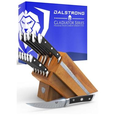 Imagem de Conjunto de Facas em Aço Inoxidável com Afiador Embutido e Bloco de Madeira de Freixo da Manchúria feito à Mão 12 Peças, DALSTRONG, Preto