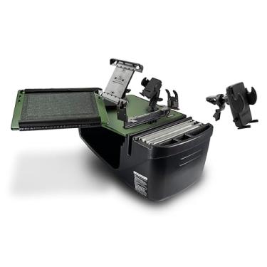 Imagem de AutoExec AE-RDFS-PS-PM-TAB-VC-AG Reach Desk banco dianteiro carro mesa e estação de trabalho portátil com suporte para impressora, suporte para telefone, suporte para tablet e clipe de ventilação do