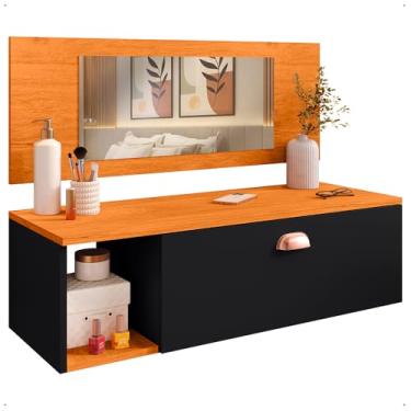 Imagem de Penteadeira Suspensa Make Up Com Espelho 1 Gaveta Com Divisórias Nicho e Puxador (Preto/freijó)