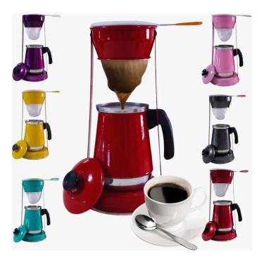 Imagem de 2X Bule Com Mancebo Coador De Cafe Colorido Retro Em Alumíni