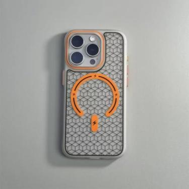 Imagem de YOGISU Capa ultrafina fosca com elementos geométricos e carregamento sem fio para iPhone 14 Pro Max (para iPhone 14 Pro Max/laranja)