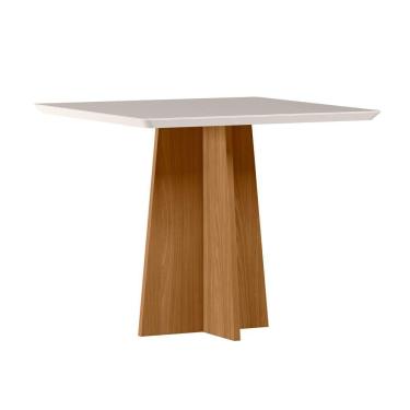 Imagem de Mesa De Jantar Para 4 Lugares 90cm Tampo Quadrado Com Vidro Anitta Ypê Off White