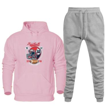 Imagem de Conjunto Blusa de Frio Canguru e Calça Moletom 50% Poliéster 50% Algodão Quentinha Estampada