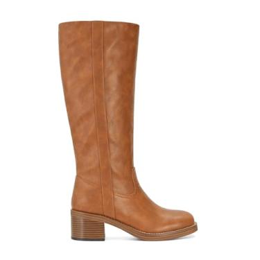 Imagem de ZJGZF Botas de cano alto femininas confortáveis salto grosso bico quadrado botas altas moda feminina salto baixo sem cadarço botas longas, Bronzeado, 38
