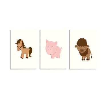 Imagem de Kit Quadro Infantil MDF Cavalo Porco Ovelha 20x30cm 3 Peças - Create C