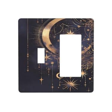 Imagem de Nadoabtm Capas de tomada gótico celestial dourado lua estrelas 1 interruptor 1 interruptor de luz conjunto de interruptor de luz placa de interruptor elétrico capas de placa decorativa para decoração