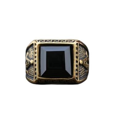 Imagem de Anel maçônico de aço inoxidável com pedra preciosa preta – símbolo da maçonaria com quadrado, bússolas e design "G", Zircônia cúbica, Sem pedra preciosa
