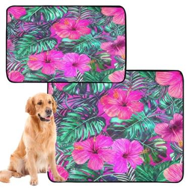 Imagem de CEBUGI Almofadas de xixi laváveis para cães, pacote com 2, almofadas impermeáveis para filhotes de cachorro, antiderrapante, à prova de vazamento, para cama de cercadinho, cama de flores tropicais e