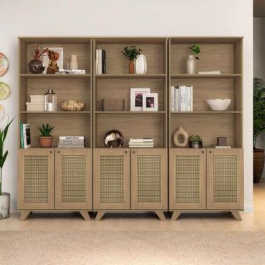Imagem de Estante Multiuso 6 Portas 12 Prateleiras Trama Cor Carvalho - Pnr Móve