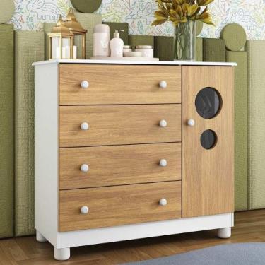 Imagem de Cômoda Infantil 95cm 1 Porta Com Vidro E 4 Gavetas Bombom Multimóveis 