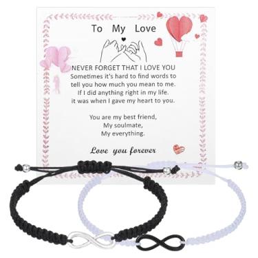 Imagem de 2 pulseiras Infinity Pulseras para mulheres e homens, pulseiras Möbius Strip Touch para casais, pulseiras infinitas ajustáveis para casais, para confissões de amor, Dia dos Namorados, Natal
