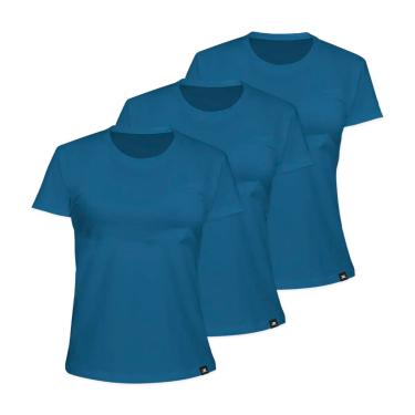 Imagem de Kit com 3 Camiseta Algodão Sportswear Muvin - Feminino - Mais Conforto - Academia – Camiseta Manga Curta - Treino Funcional - Corrida – Ginástica (BR, Alfa, P, Regular, Azul Denim)