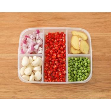 Imagem de Recipientes de armazenamento de geladeira com tampas, recipiente de armazenamento de alimentos dividido, caixas empilháveis transparentes para carne, legumes, lanches, frutas, etc. (5 compartimentos)