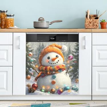 Imagem de xigua Linda capa magnética de boneco de neve de Natal, adesivos magnéticos decorativos antiarranhões para painel de geladeira e lava-louças, decoração personalizada de cozinha doméstica 58 x 66 cm