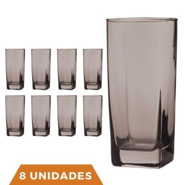 Imagem de Copo Vidro 320ml Quadrado BALI Jogo com 8 Cinza Luxo Agua - PRATICASA,
