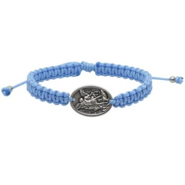 Imagem de Medalha azul claro de São Miguel Arcanjo | Pulseira de tecido ajustável | Ótimo presente católico para confirmação | Devocional vestível | Feito na Itália