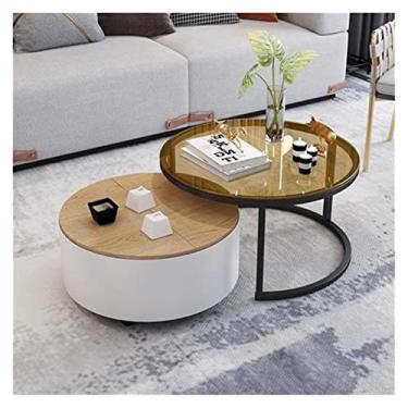 Imagem de Mesa de centro mesa de centro pequena mesa de centro casa sala de estar ferro madeira mesa de centro redonda, mesa de centro (branca)