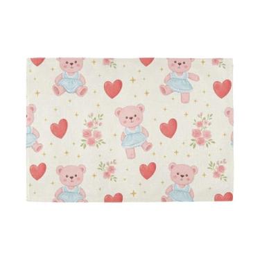 Imagem de Burbuja Jogo americano Bear Love Heart conjunto de 6, tapetes de mesa laváveis antiderrapantes, resistentes ao calor, para cozinha, mesa de jantar, ambientes internos e externos