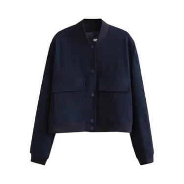 Imagem de Jaqueta Bomber Feminina Branca Cropped De Manga Longa Para Outono/Inve