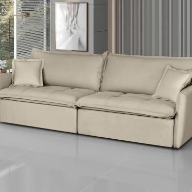 Imagem de Sofá Retrátil e Reclinável 200cm Veludo Milano Marfim