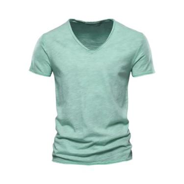 Imagem de Camiseta Masculina Slim Fit Com Decote Em V De Algodão, Manga Curta, D