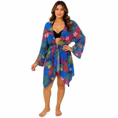 Imagem de Saída De Praia/ Kimono Com Pontas Curto Em Tule Estampado - Corpo Dour