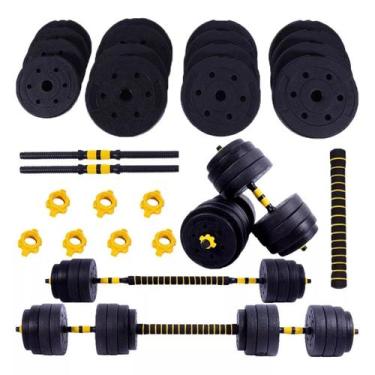 Imagem de kIt Halteres 3 em 1 Ajustável até 40kg Musculação Com Anilhas Barras -