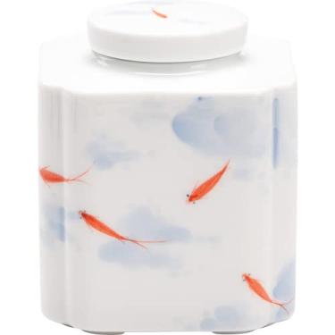 Imagem de Conjunto de chá de cerâmica com estampa de peixe pintada à mão de 7,5 cm para armazenamento doméstico de chá Kung Fu