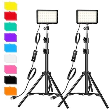 Imagem de Kit de iluminação de vídeo para fotografia, luzes de streaming de estúdio de LED com 70 contas e filtro de cor para câmera, foto, desktop, computador, conferência de jogos, streaming do YouTube,