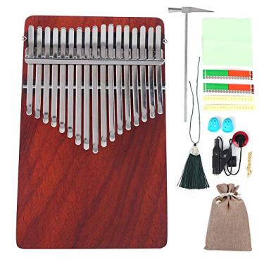Imagem de Piano de polegar Kalimba pequeno portátil de madeira com 17 teclas, instrumento musical para iniciantes, K17A + martelo de som + corrente vibrato para dedo ferramentas completas