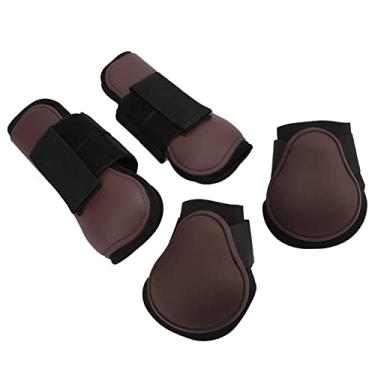 Imagem de Botas de tendão de cavalo, botas de perna de cavalo ajustável e fácil de ajustar PU Neoprene para equitação para competição de salto(Conjunto de marrom, extra grande)