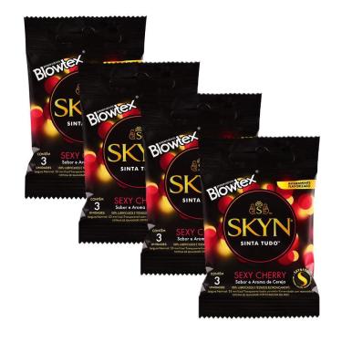 Imagem de Kit 4 Pacotes Preservativo SKYN Sexy Cherry C/ 3 Unidades Cada