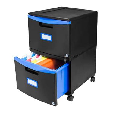 Imagem de Storex Armário de arquivo móvel com pedestal, 2 gavetas, preto/azul